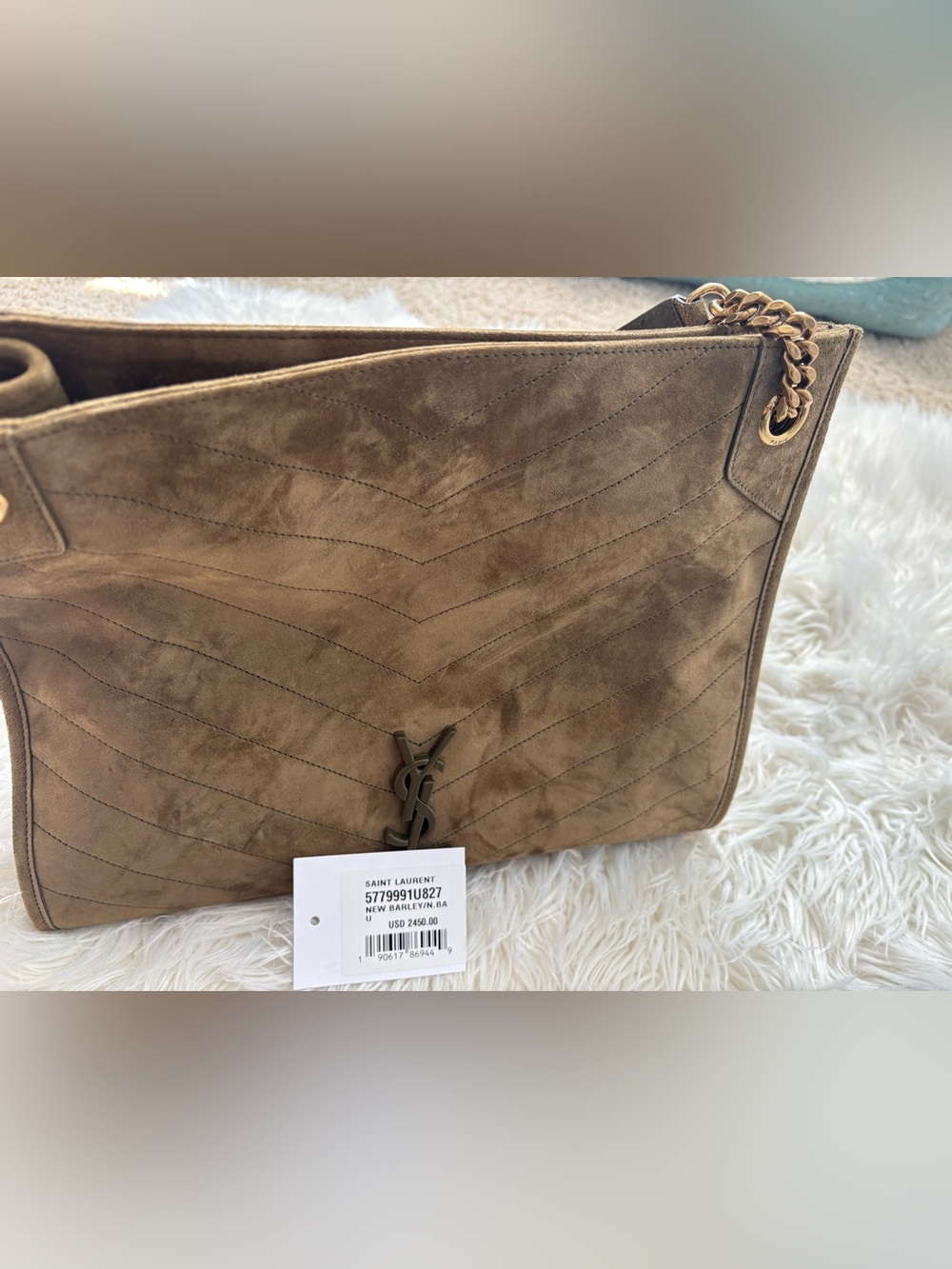 Saint Laurent Suede Messenger Bag in Barley Brown with YSL Logo